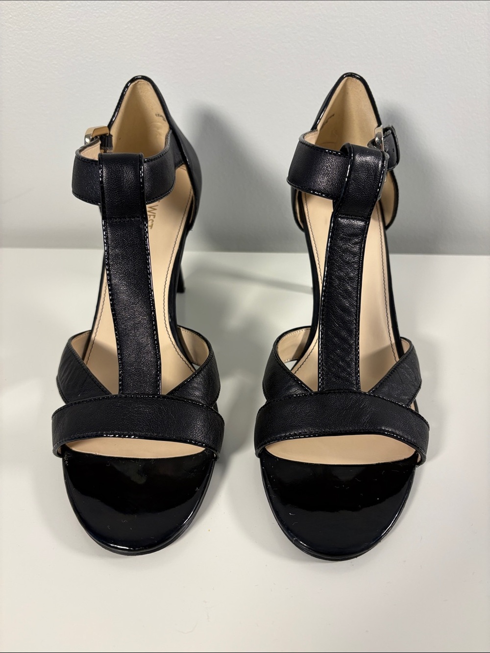 Nine West Black T-Strap Patent & Leather Heels